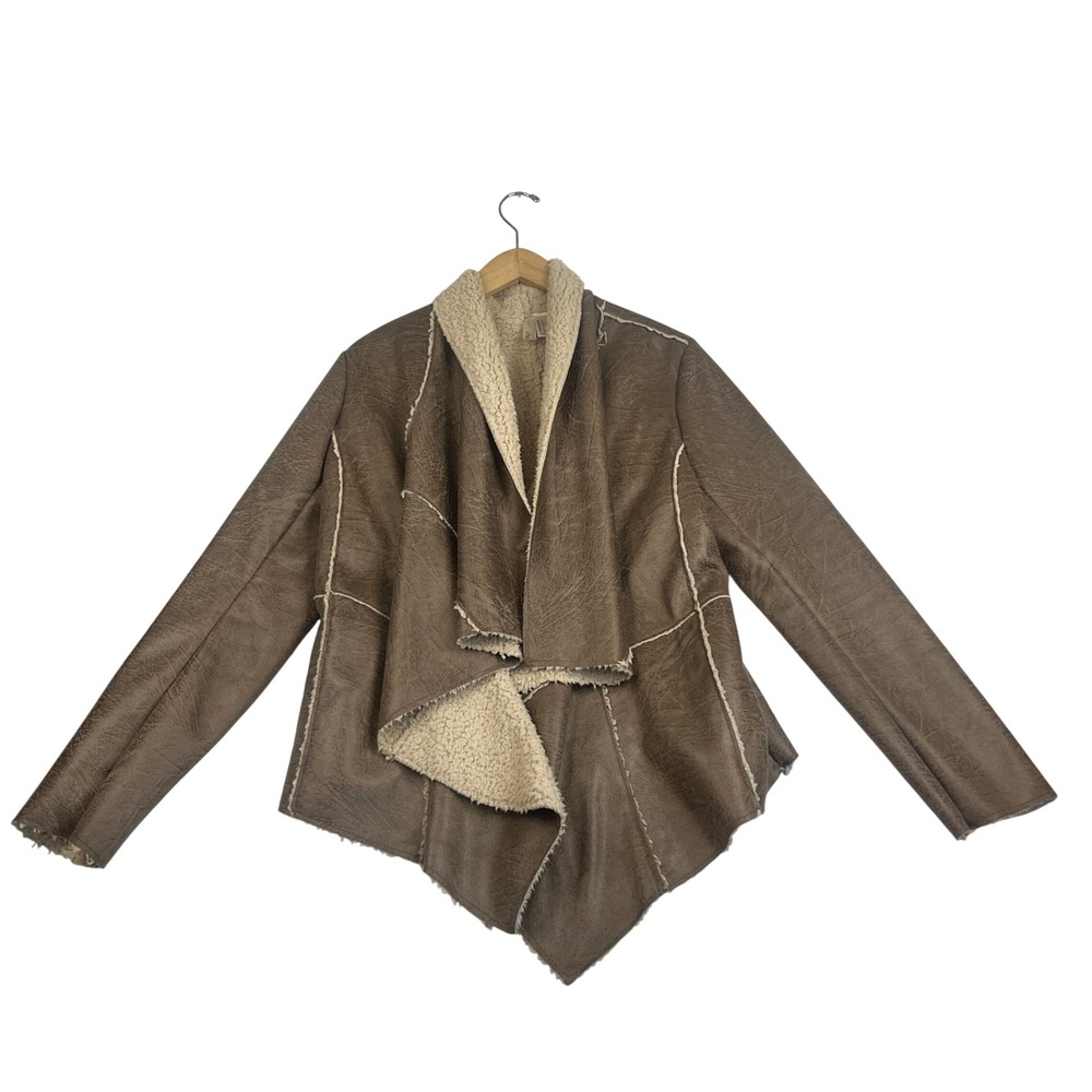 Forever 21 Exclusive Faux Leather Shearling Waterfall Jacket Brown Cream Small